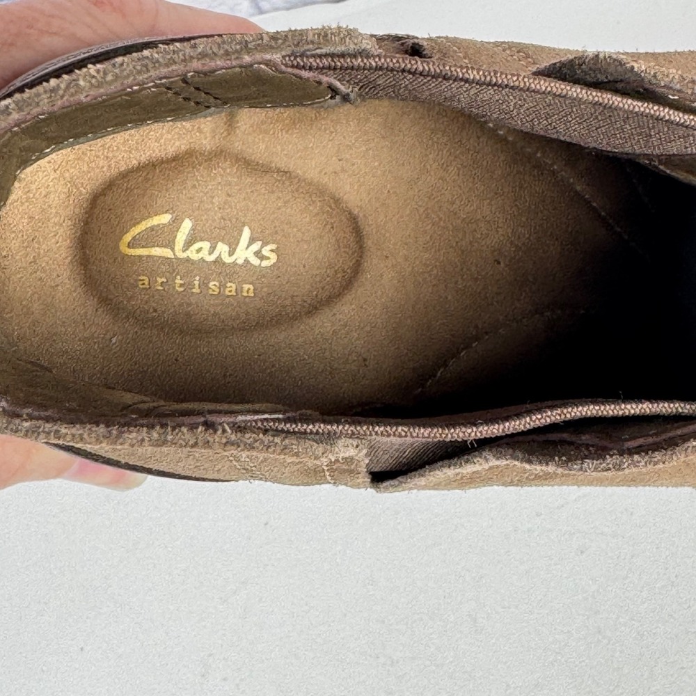 Clarks Maypearl Daisy Ankle Boots Booties Womens 10 Tan Suede Leather Block Heel - Picture 10 of 11